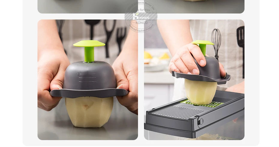 Konco Multi-functional Vegetable Fruits Tool Potato Masher ricer Vegetable Mandoline slicer Peeler Cutter Carrot Shredder Grater