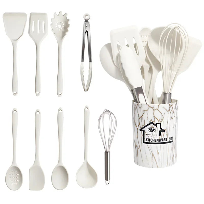 10/18Pcs Silicone Cooking Utensils Sets Pink Non-Stick Baking Tools Kitchenware Spatula Spoon Food Tongs Kitchen Kit with Box