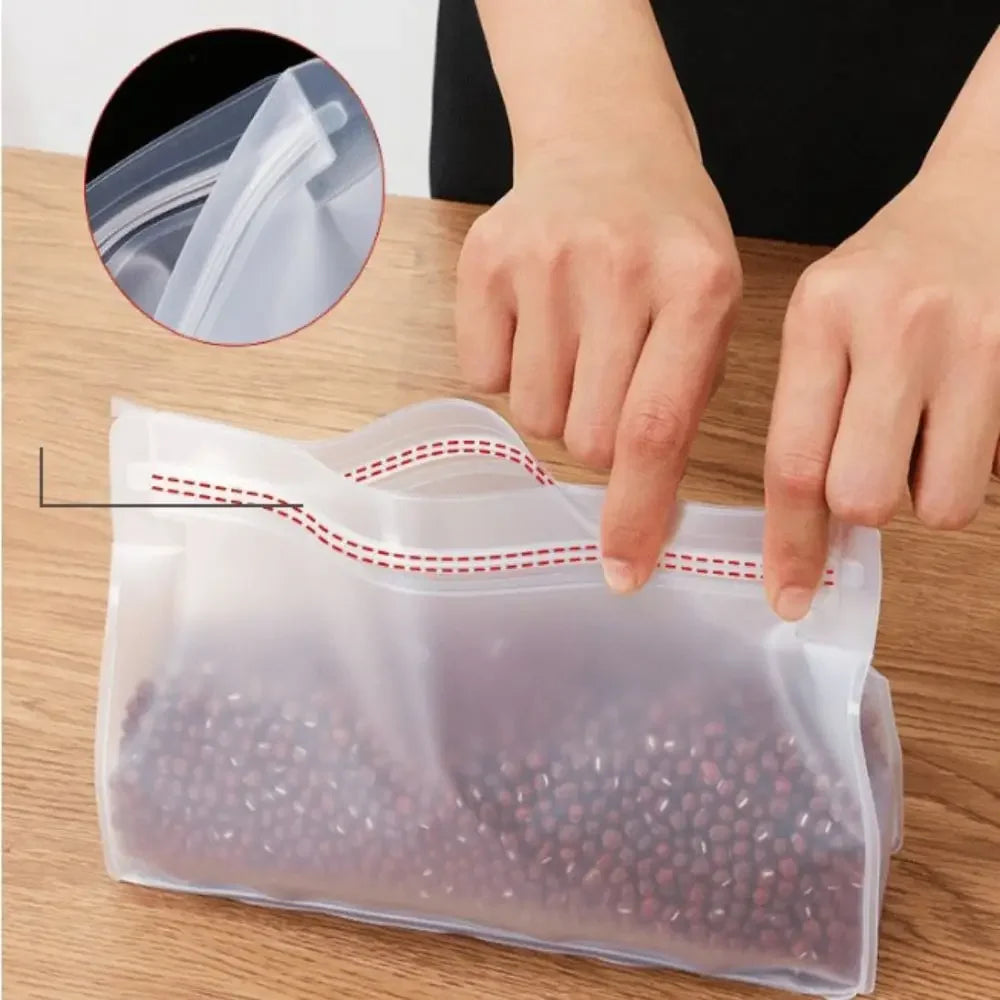 3pcs/set New PEVA Food Silicone Bag Reusable Leakproof Freezer Stand Up Bag Freezer Safe Fresh-keeping Zip Lock Bag