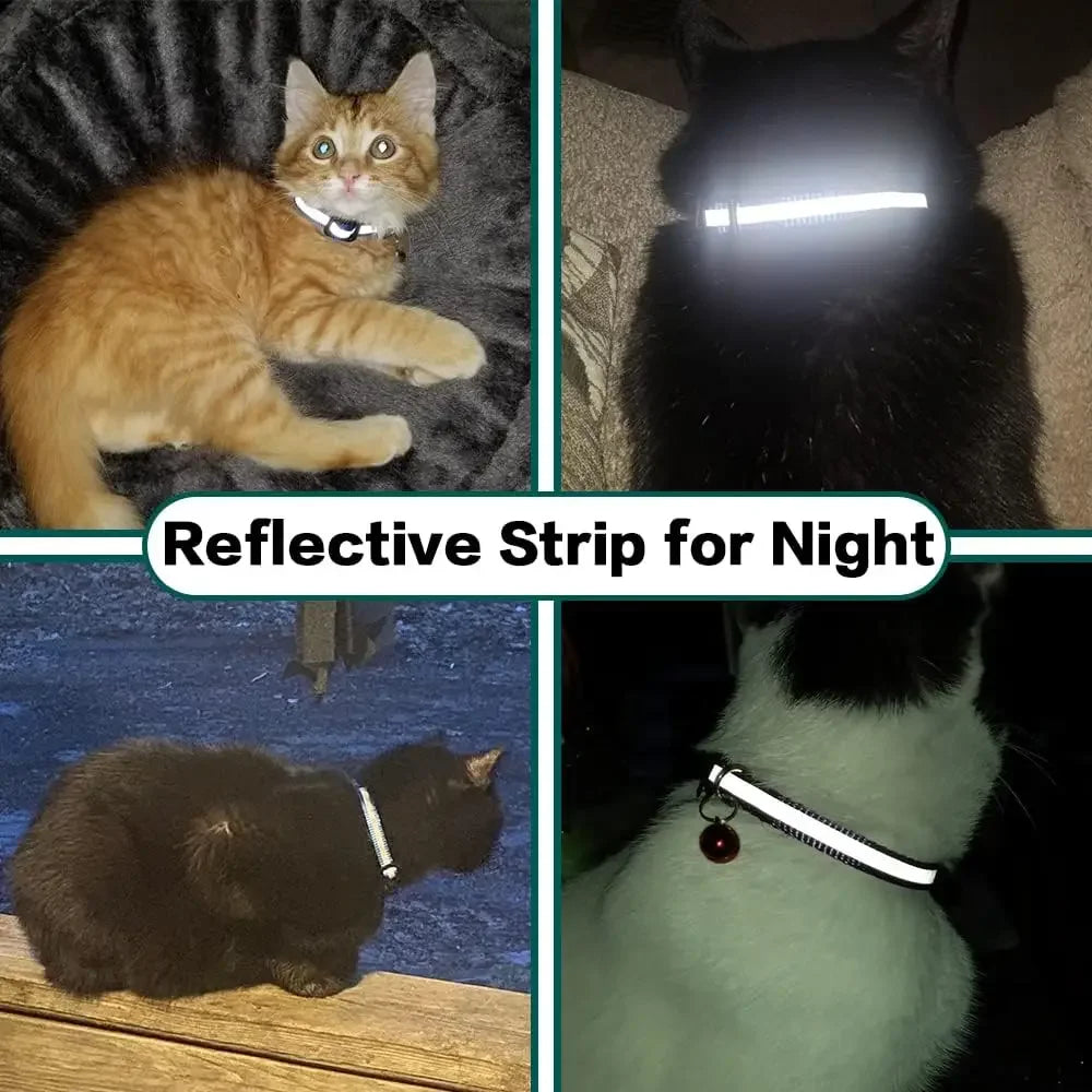 Cute Cat Collar Airtag Breakaway Reflective Kitten Collar with Bell for Apple Air Tag Holder Bell Nylon Silicone Collar for Cats