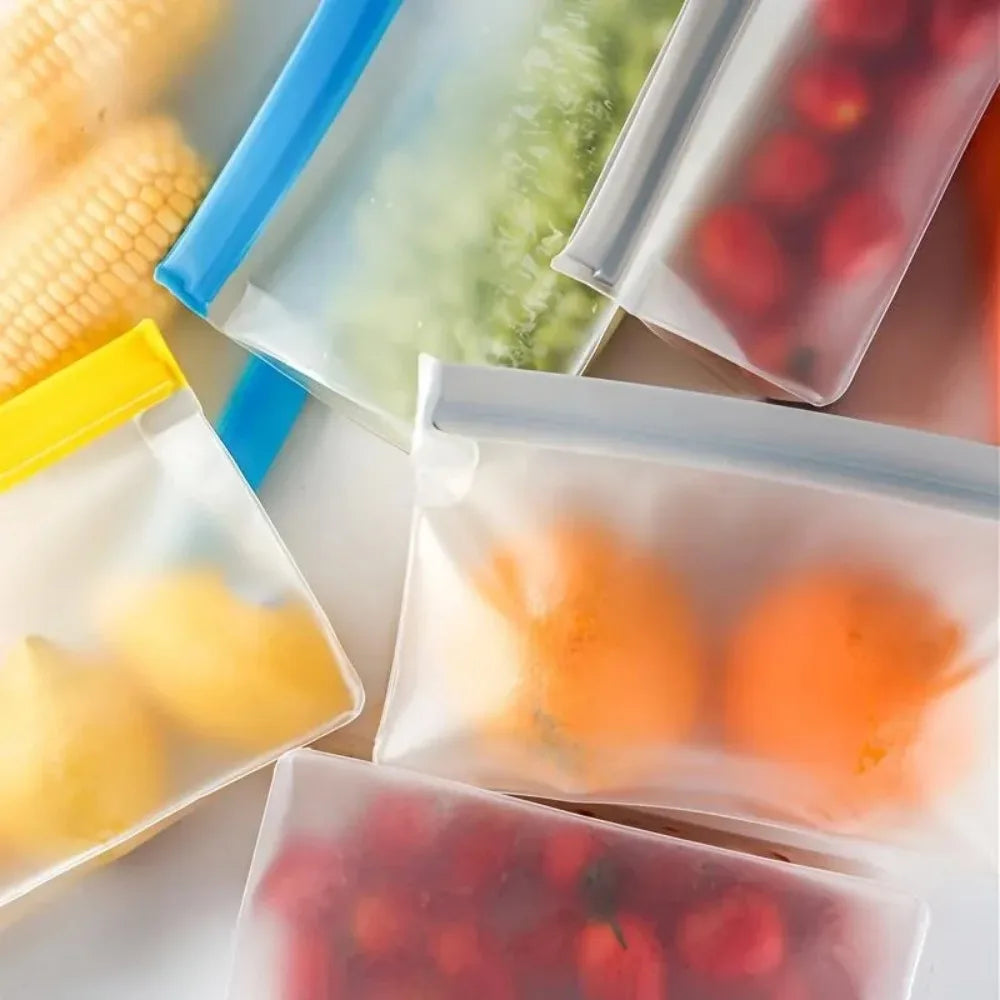 3pcs/set New PEVA Food Silicone Bag Reusable Leakproof Freezer Stand Up Bag Freezer Safe Fresh-keeping Zip Lock Bag