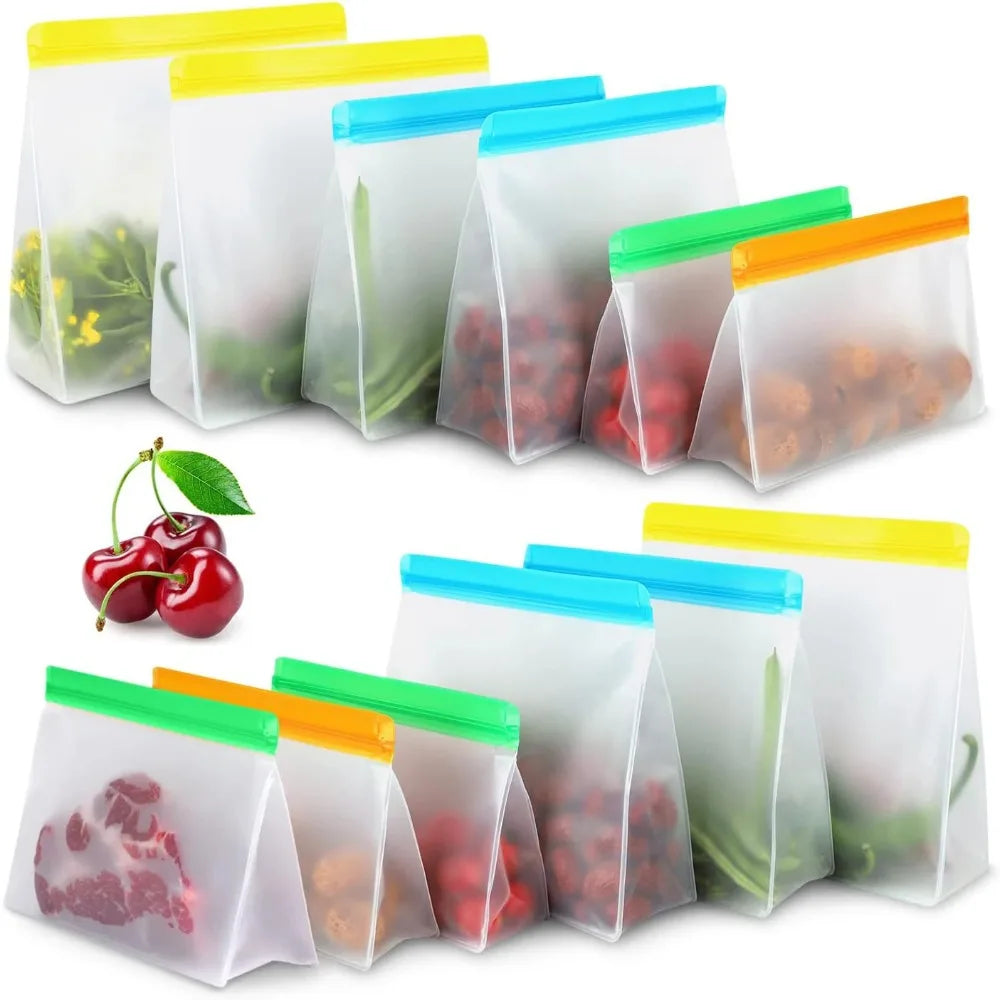 3pcs/set New PEVA Food Silicone Bag Reusable Leakproof Freezer Stand Up Bag Freezer Safe Fresh-keeping Zip Lock Bag