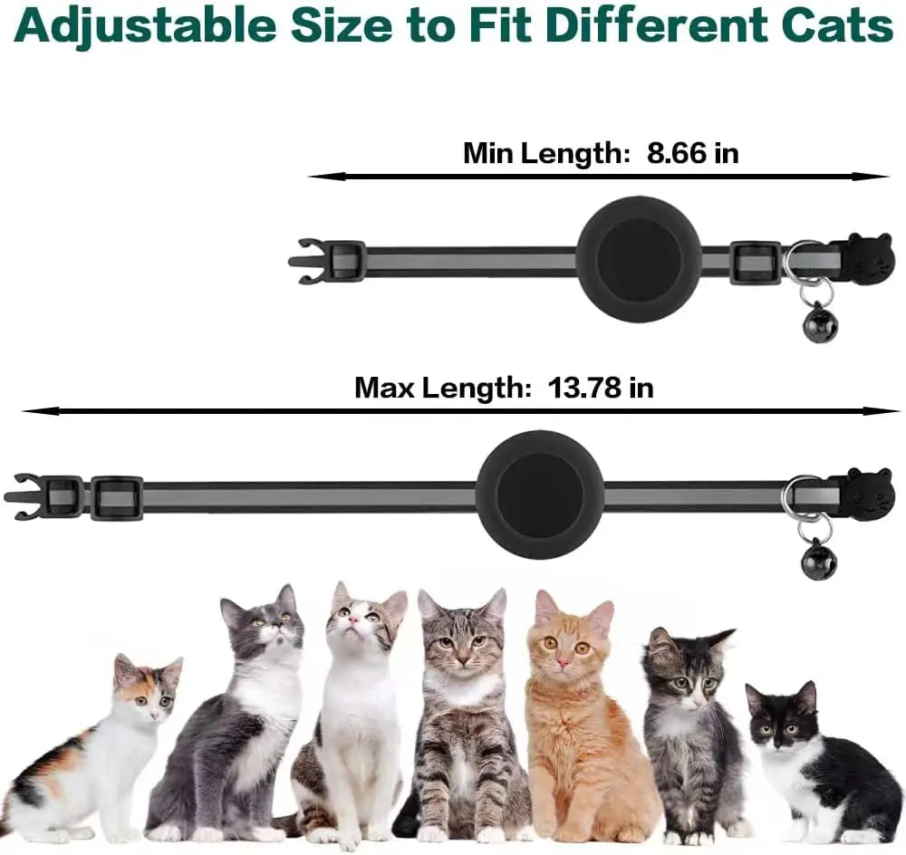 Cute Cat Collar Airtag Breakaway Reflective Kitten Collar with Bell for Apple Air Tag Holder Bell Nylon Silicone Collar for Cats