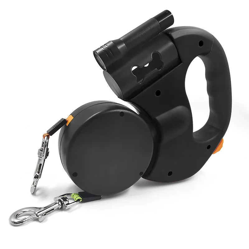 Premium 3M Retractable Double Dog Leash For Small Dogs Reflective 360 Swivel No Tangle Walking Pet Lead With LED Lights