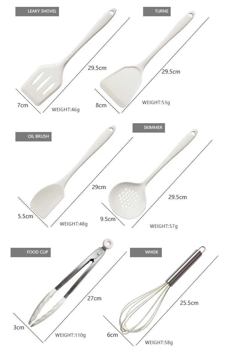 10/18Pcs Silicone Cooking Utensils Sets Pink Non-Stick Baking Tools Kitchenware Spatula Spoon Food Tongs Kitchen Kit with Box