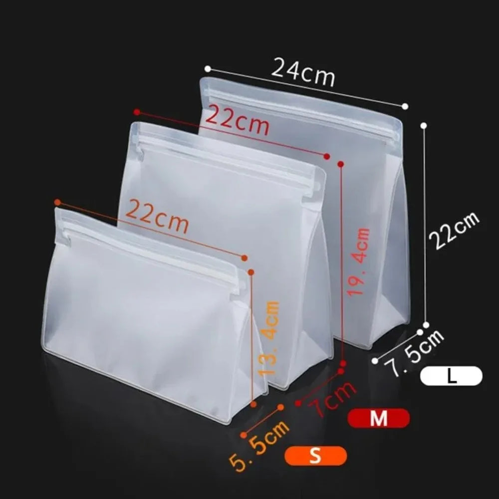 3pcs/set New PEVA Food Silicone Bag Reusable Leakproof Freezer Stand Up Bag Freezer Safe Fresh-keeping Zip Lock Bag