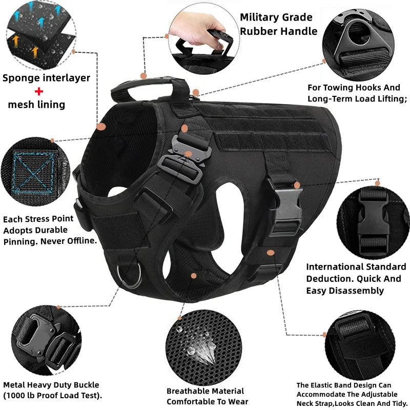 Military Dog Harness Set – Tactical Vest with Leash for Large Dogs