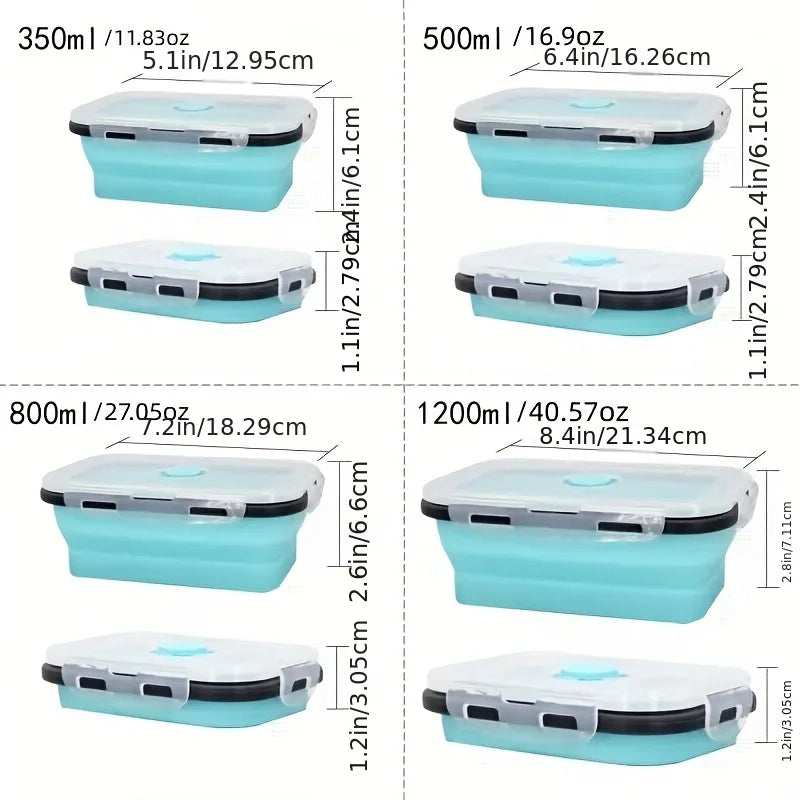 Space-Saving Food Containers – Foldable Silicone Lunch Box Set