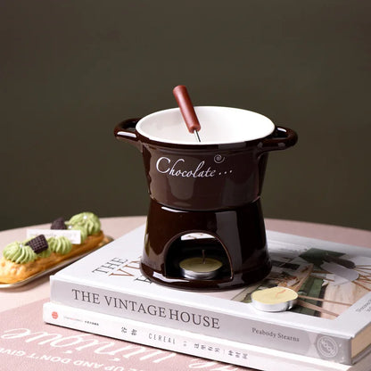 Chocolate Fondue Mug – Ceramic Melting Cup with Candle & Fork
