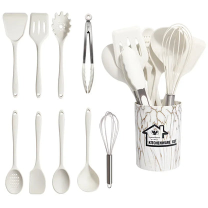 10/18Pcs Silicone Cooking Utensils Sets Pink Non-Stick Baking Tools Kitchenware Spatula Spoon Food Tongs Kitchen Kit with Box
