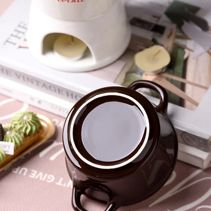 Chocolate Fondue Mug – Ceramic Melting Cup with Candle & Fork