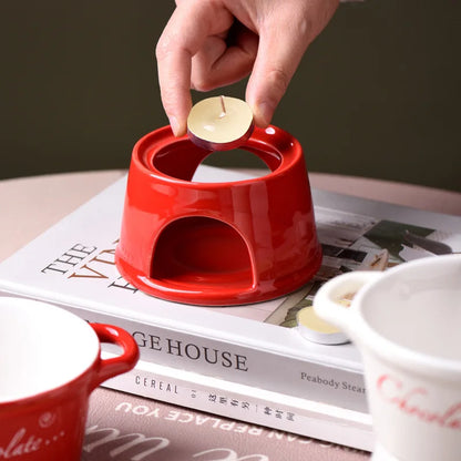 Chocolate Fondue Mug – Ceramic Melting Cup with Candle & Fork