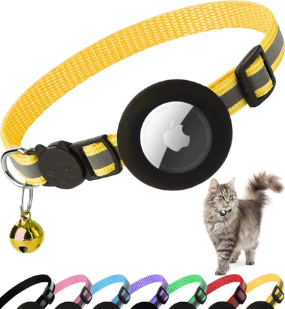 Cute Cat Collar Airtag Breakaway Reflective Kitten Collar with Bell for Apple Air Tag Holder Bell Nylon Silicone Collar for Cats