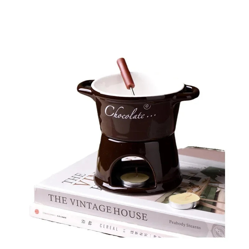 Chocolate Fondue Mug – Ceramic Melting Cup with Candle & Fork