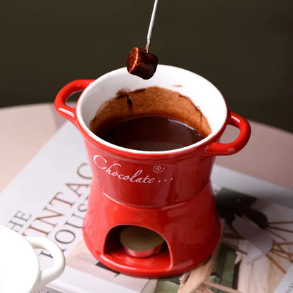 Chocolate Fondue Mug – Ceramic Melting Cup with Candle & Fork