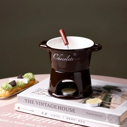 Chocolate Fondue Mug – Ceramic Melting Cup with Candle & Fork