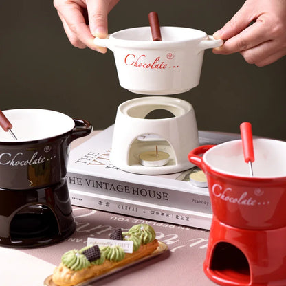Chocolate Fondue Mug – Ceramic Melting Cup with Candle & Fork
