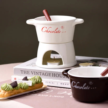 Chocolate Fondue Mug – Ceramic Melting Cup with Candle & Fork
