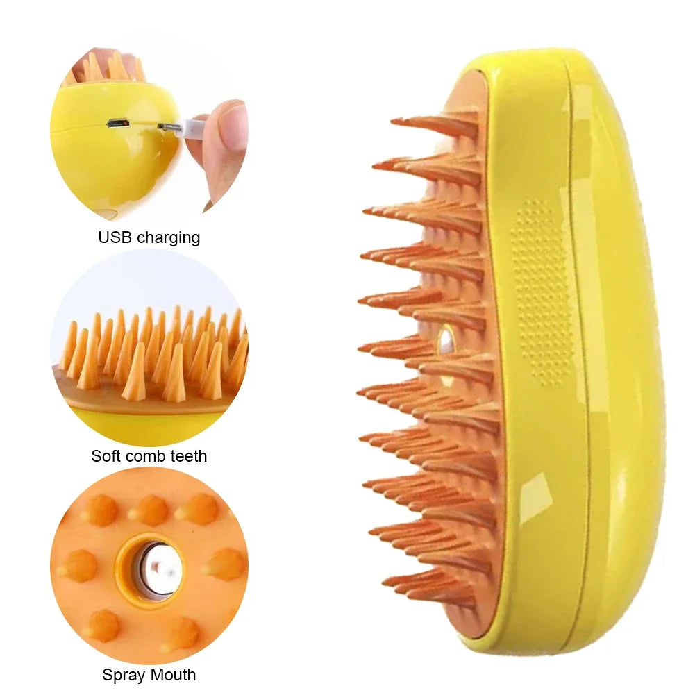 3-in-1 Pet Grooming Brush – Electric Steam Comb & Massage Tool