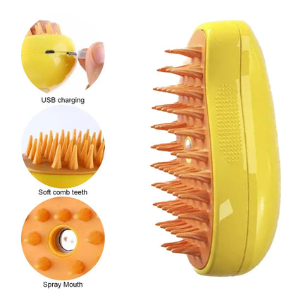 3-in-1 Pet Grooming Brush – Electric Steam Comb & Massage Tool