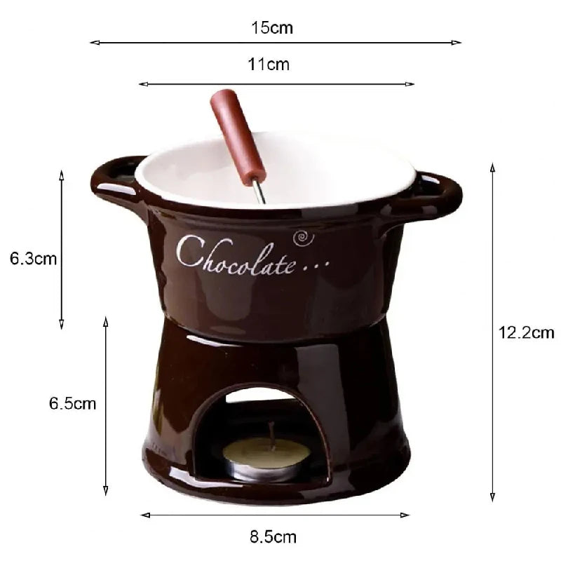 Chocolate Fondue Mug – Ceramic Melting Cup with Candle & Fork