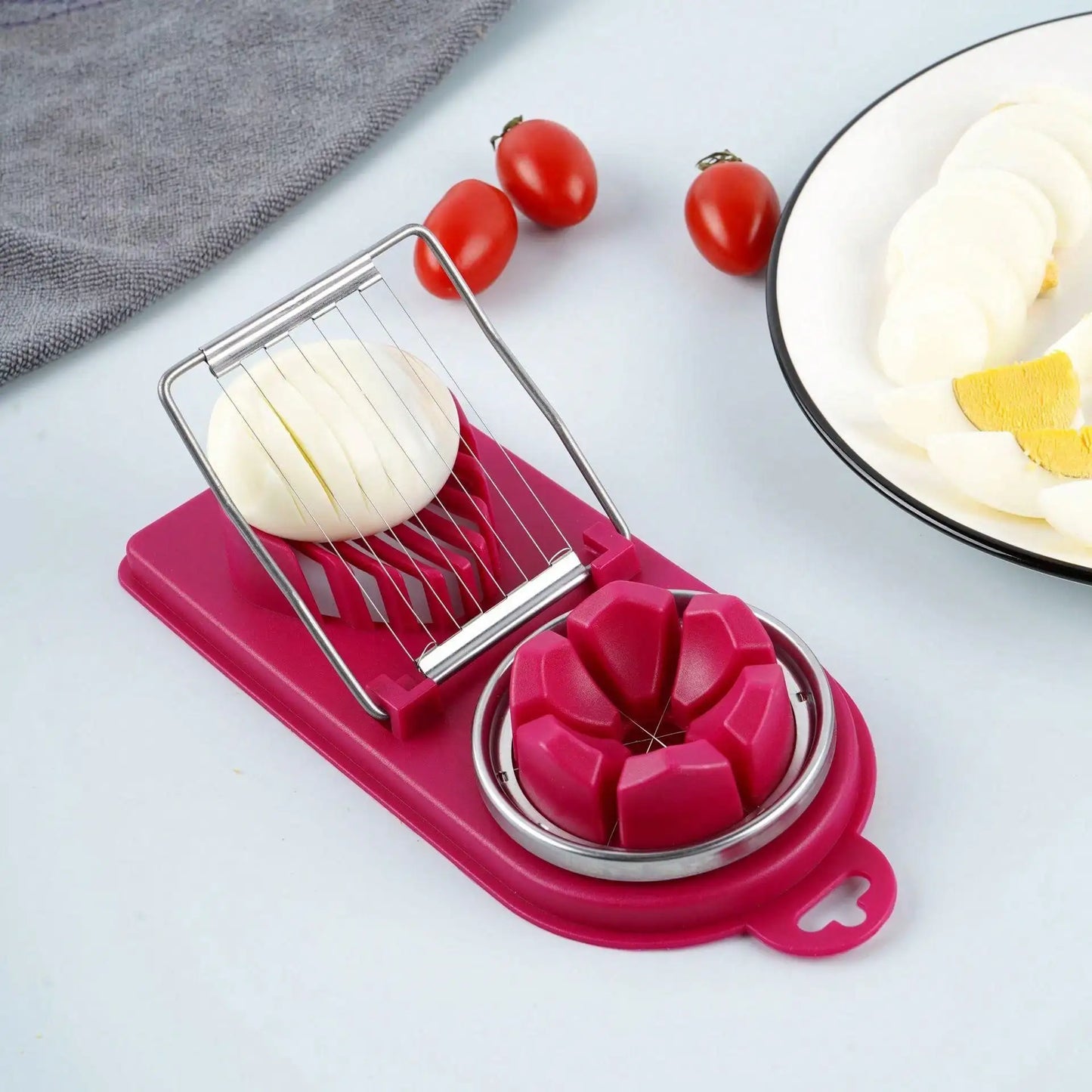 Stainless Steel Egg Cutter – Dual-Purpose Wire Slicer with Base