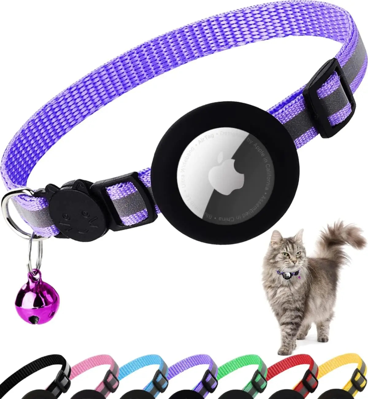 Cute Cat Collar Airtag Breakaway Reflective Kitten Collar with Bell for Apple Air Tag Holder Bell Nylon Silicone Collar for Cats