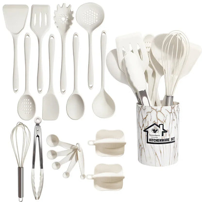 10/18Pcs Silicone Cooking Utensils Sets Pink Non-Stick Baking Tools Kitchenware Spatula Spoon Food Tongs Kitchen Kit with Box
