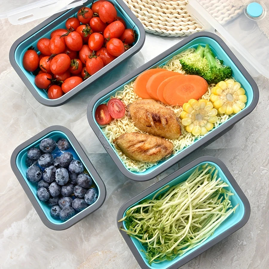 Space-Saving Food Containers – Foldable Silicone Lunch Box Set