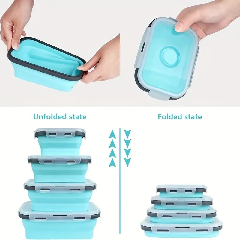 Space-Saving Food Containers – Foldable Silicone Lunch Box Set