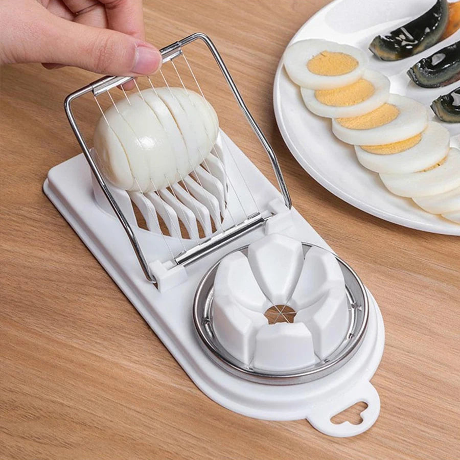 Stainless Steel Egg Cutter – Dual-Purpose Wire Slicer with Base