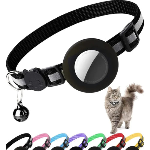 Cute Cat Collar Airtag Breakaway Reflective Kitten Collar with Bell for Apple Air Tag Holder Bell Nylon Silicone Collar for Cats