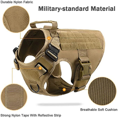 Military Dog Harness Set – Tactical Vest with Leash for Large Dogs
