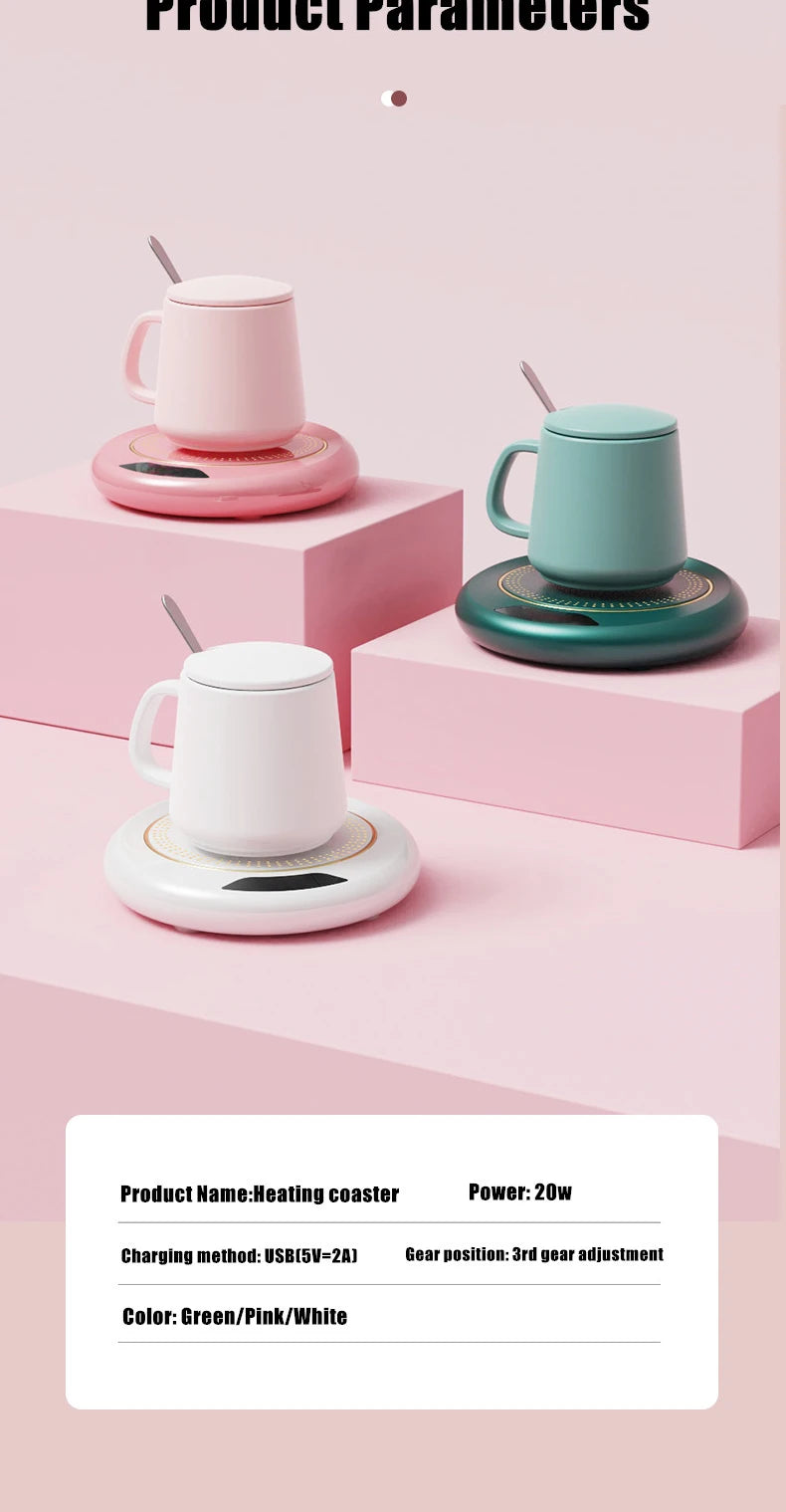 Smart Cup Warmer – USB Heating Coaster with 3 Temperature Settings (55°C)