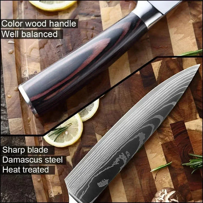Laser Damascus Kitchen Knife Cleaver Meat Fruit Bread Knife Barbecue Boning Knife Cut Chicken Convenient Scissors Kitchen Knives