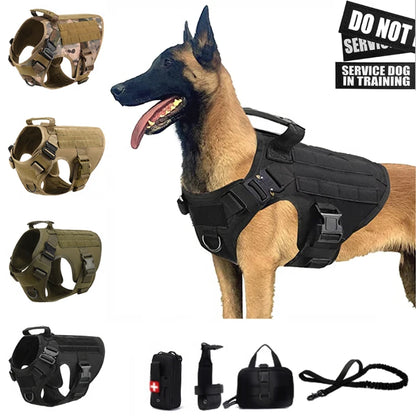 Military Dog Harness Set – Tactical Vest with Leash for Large Dogs