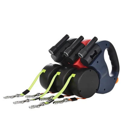 Premium 3M Retractable Double Dog Leash For Small Dogs Reflective 360 Swivel No Tangle Walking Pet Lead With LED Lights