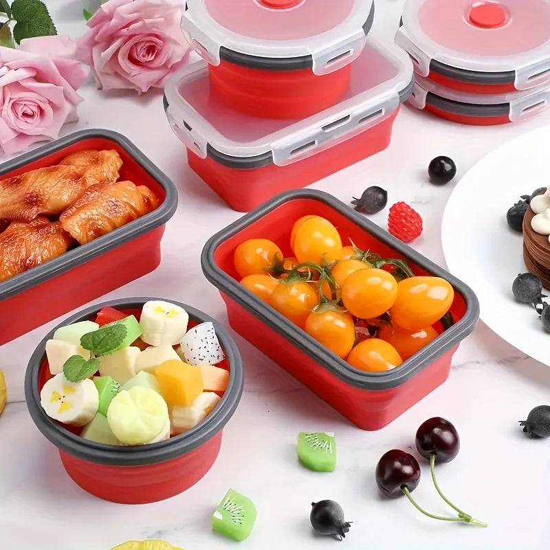 Space-Saving Food Containers – Foldable Silicone Lunch Box Set