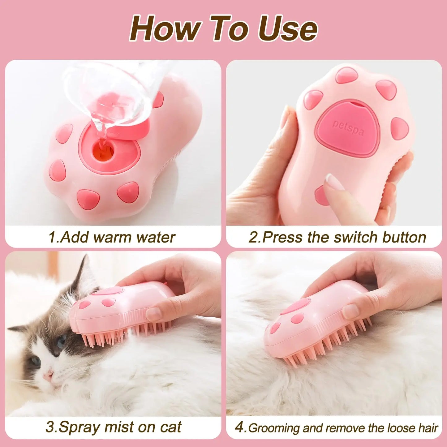 3-in-1 Pet Grooming Brush – Electric Steam Comb & Massage Tool