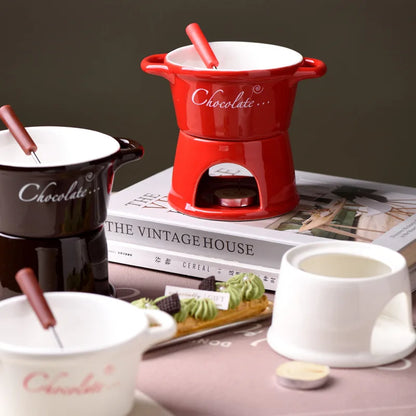 Chocolate Fondue Mug – Ceramic Melting Cup with Candle & Fork