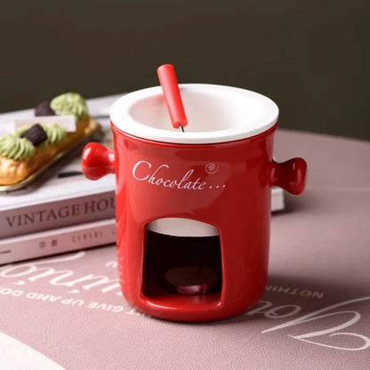 Chocolate Fondue Mug – Ceramic Melting Cup with Candle & Fork