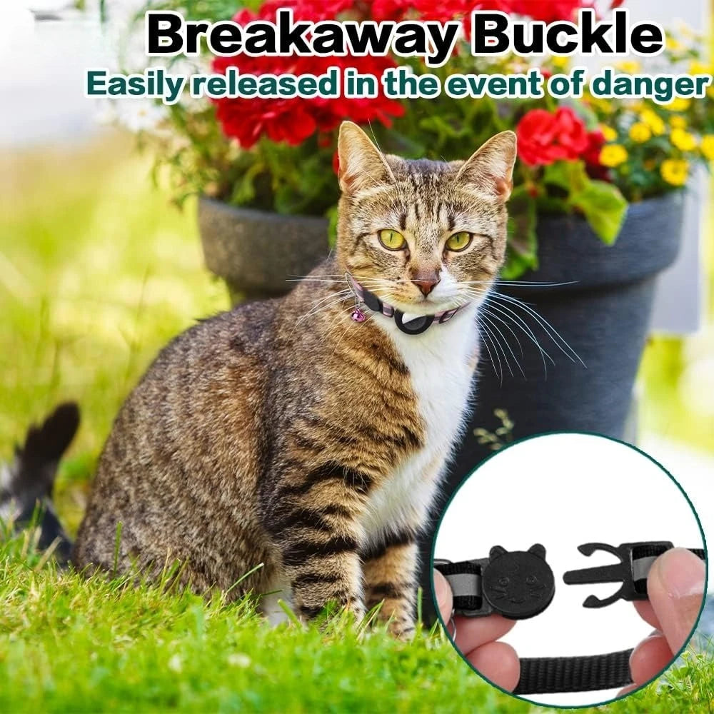 Cute Cat Collar Airtag Breakaway Reflective Kitten Collar with Bell for Apple Air Tag Holder Bell Nylon Silicone Collar for Cats