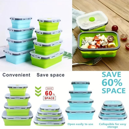 Space-Saving Food Containers – Foldable Silicone Lunch Box Set