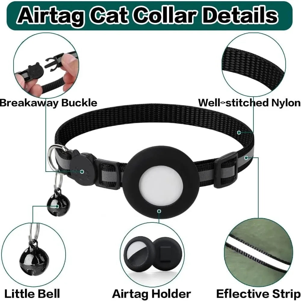 Cute Cat Collar Airtag Breakaway Reflective Kitten Collar with Bell for Apple Air Tag Holder Bell Nylon Silicone Collar for Cats