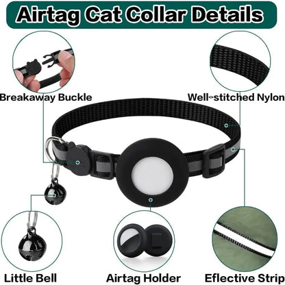 Cute Cat Collar Airtag Breakaway Reflective Kitten Collar with Bell for Apple Air Tag Holder Bell Nylon Silicone Collar for Cats