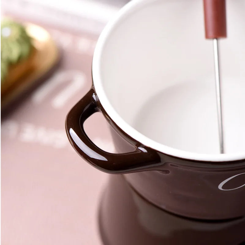 Chocolate Fondue Mug – Ceramic Melting Cup with Candle & Fork