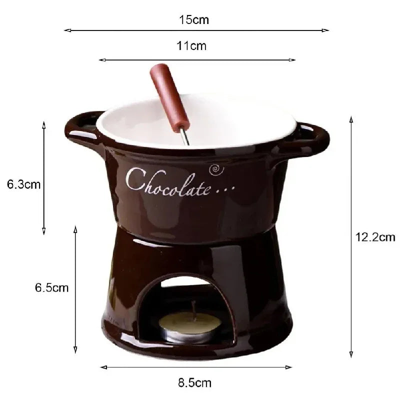 Chocolate Fondue Mug – Ceramic Melting Cup with Candle & Fork