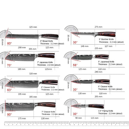 Laser Damascus Kitchen Knife Cleaver Meat Fruit Bread Knife Barbecue Boning Knife Cut Chicken Convenient Scissors Kitchen Knives