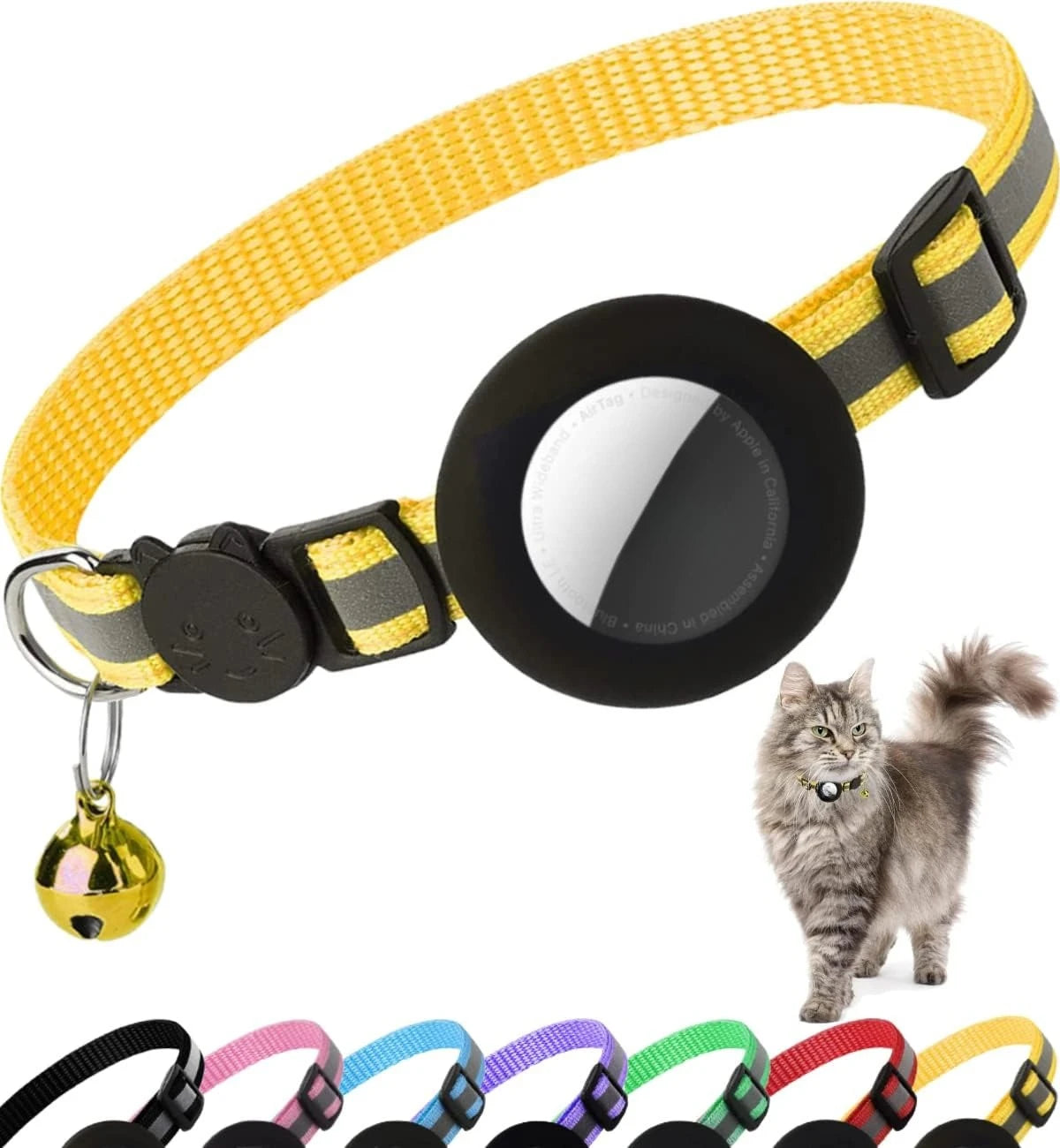 Cute Cat Collar Airtag Breakaway Reflective Kitten Collar with Bell for Apple Air Tag Holder Bell Nylon Silicone Collar for Cats