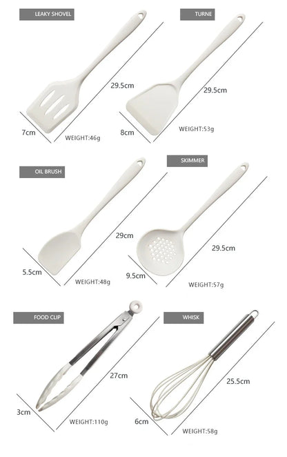 10/18Pcs Silicone Cooking Utensils Sets Pink Non-Stick Baking Tools Kitchenware Spatula Spoon Food Tongs Kitchen Kit with Box